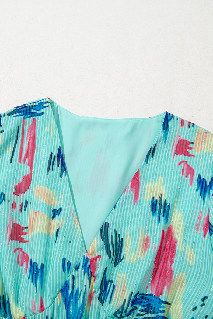 Abstract Print Short Puff Sleeve Tiered Maxi Dress - Dresses/Maxi Dresses