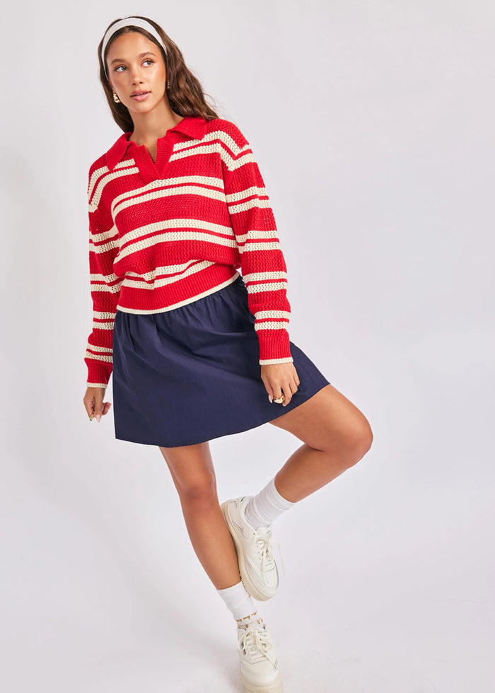 Caddie Collared Sweater - Red Ivory