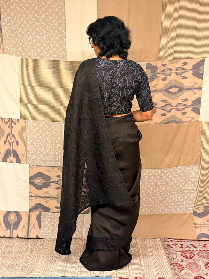 Cypress Embroidered Organza Saree - Black