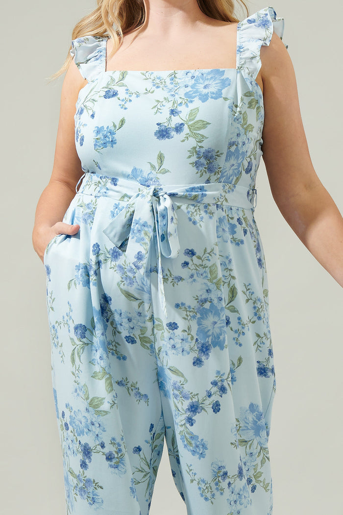 Dusty Floss Floral Sleeveless Jumpsuit Curve