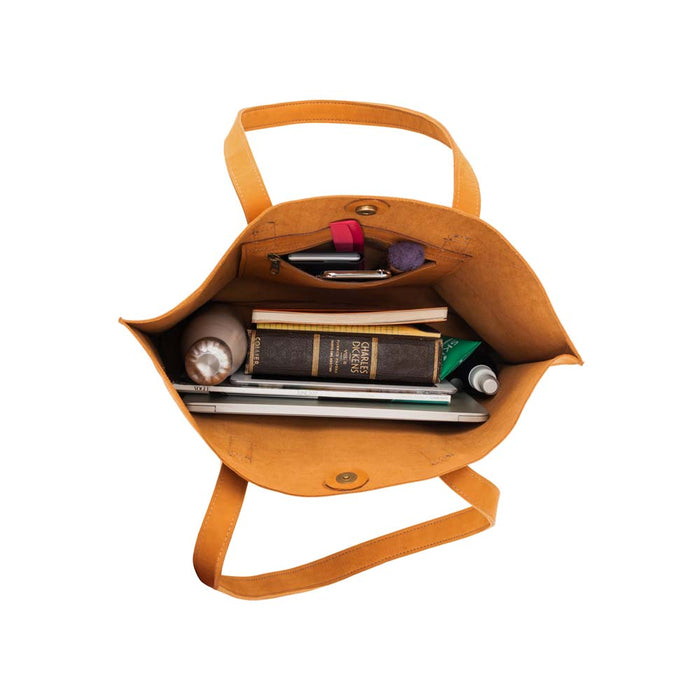 Leather Tote Handbag Yellow, handmade leather bag - Inside View