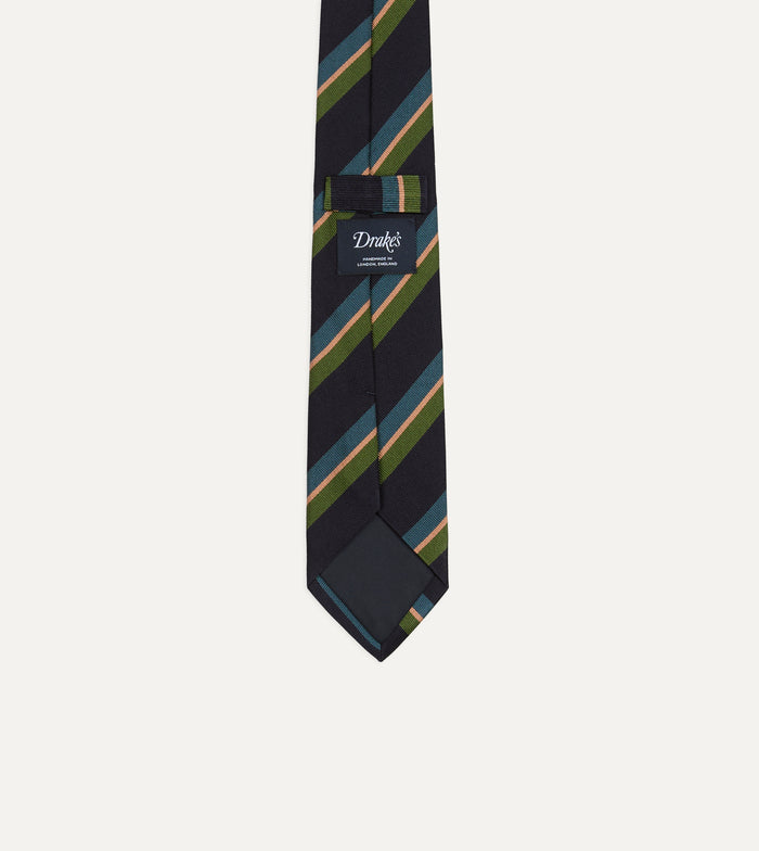 Navy, Green, Blue and Yellow Sandwich Stripe Repp Silk Tipped Tie