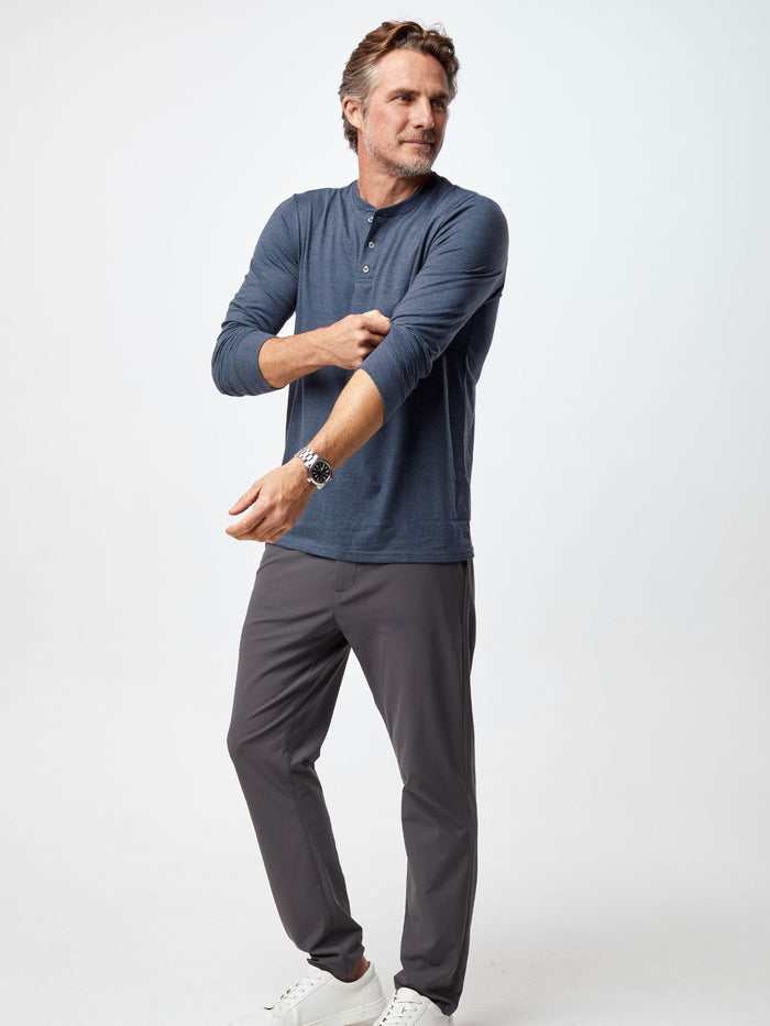made with our super soft StratuSoft blend fabric # Henley in Navy | Long Sleeves at Fresh Clean Threads