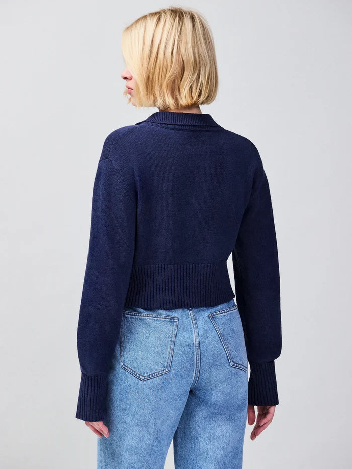 Navy Pearl-Button Cotton and Linen-Blend Jumper