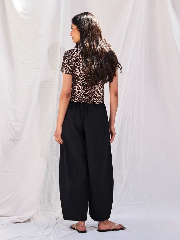 Black Cotton Barrel Leg Trousers