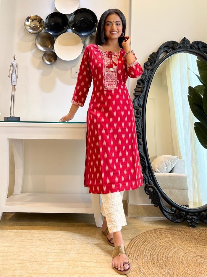 Rayon Festive Kurta- Red