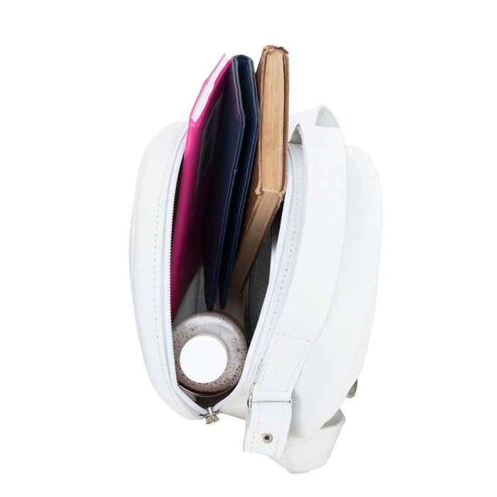 Round Leather Bag in white - inside View