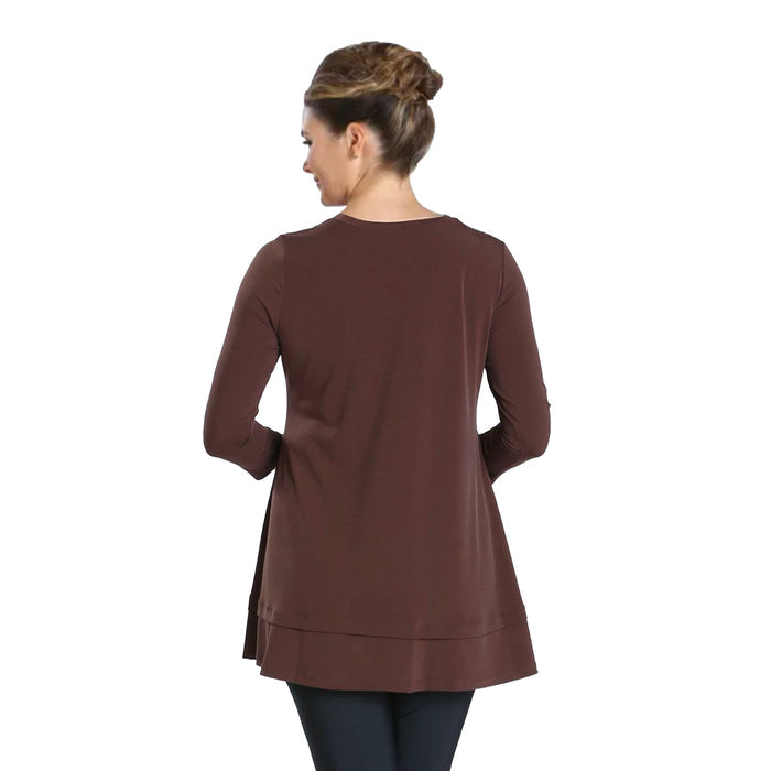 Stretch Knit Basic Tunic in Brown - 1484T-BRN