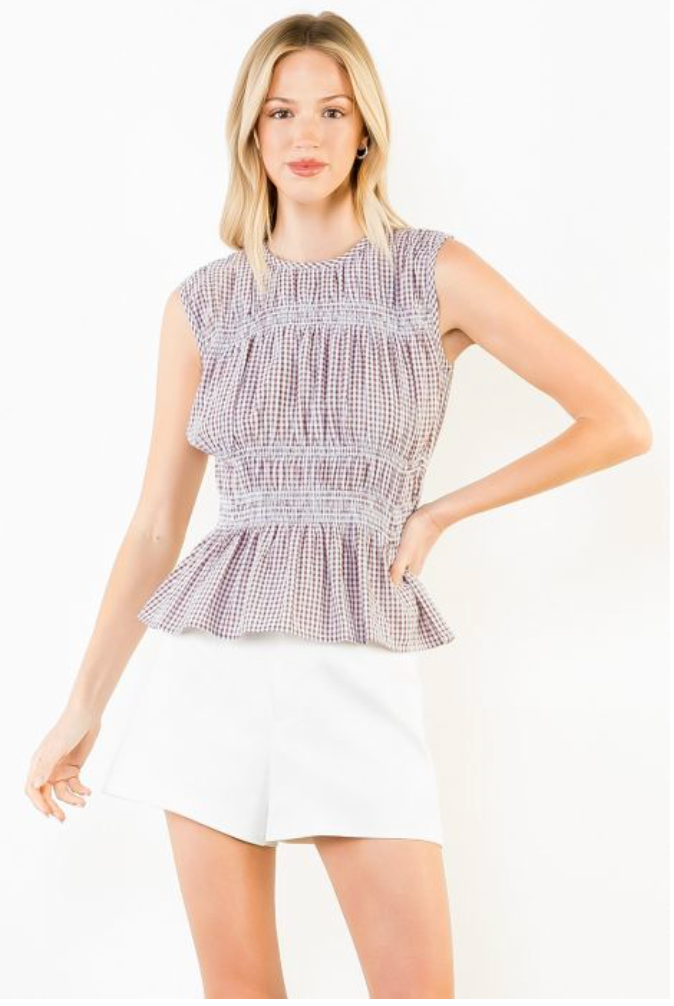 THML Slvls Gingham Patterned Top