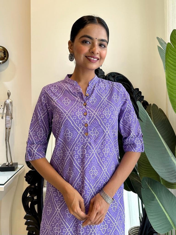 Weekend Cotton Kurta-Purple Bandhej