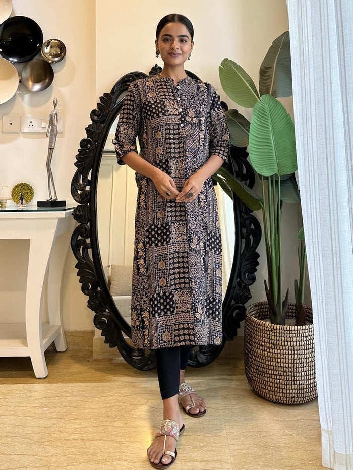 Weekend Rayon Kurta- Black Motifs