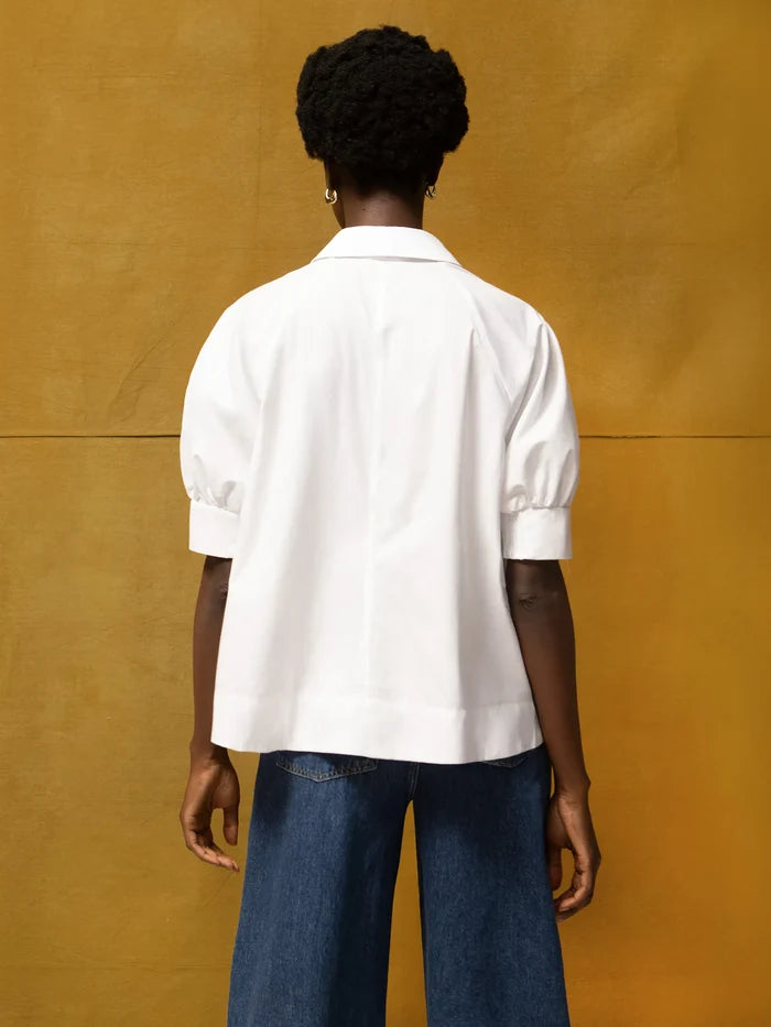White Cotton Poplin Short Sleeve Shirt