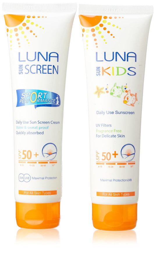 لونا صن 130مل 50حماية كبار+ كيدز عرض  - Luna Adult Sun Protection Cream 130 ml (SPF 50) + Kids Sun Spray 130 ml Set