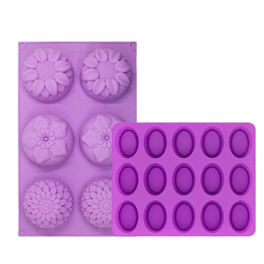 15 Cavity Oval Shape Mold + 6 Round Flower Soap Mold