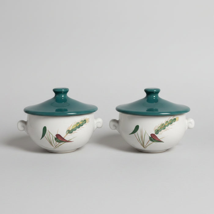 2 x Denby Green Wheat Lidded Soup Bowl