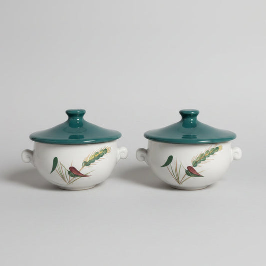 2 x Denby Green Wheat Lidded Soup Bowl