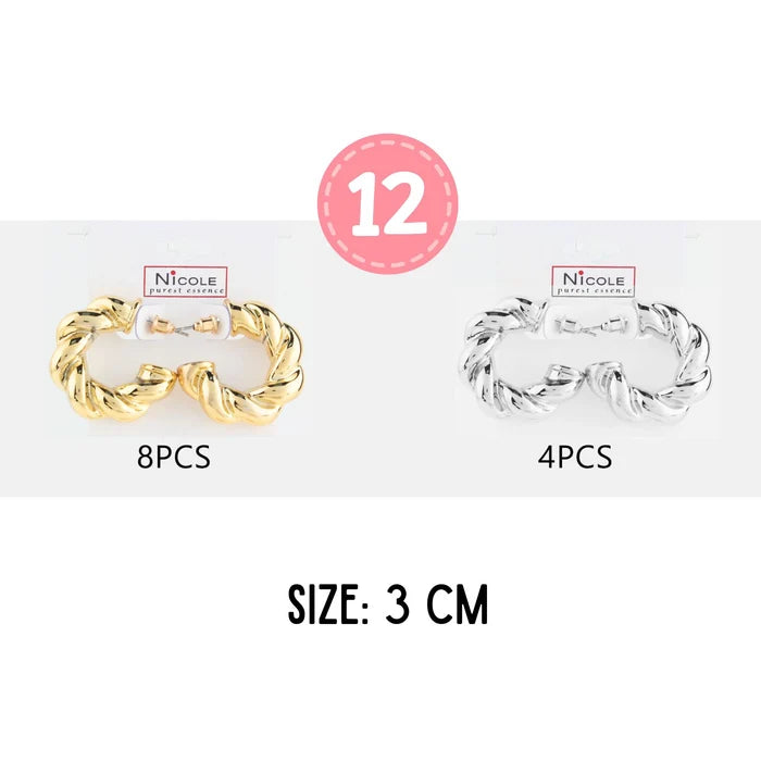 3cm Bold Twisted Hoop Earrings (Dual Tone)
