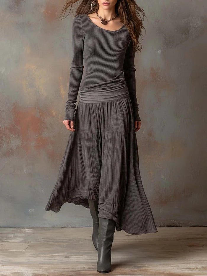 Adelaide Retro Grey Ribbed Stretch Slim-Fit Set