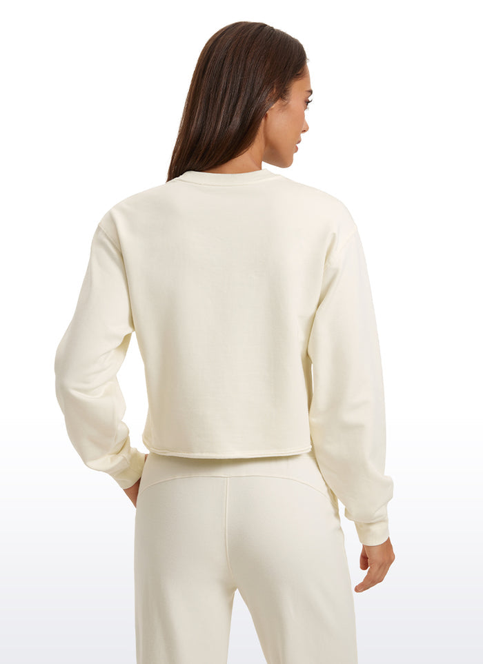 CRZ YOGA Womens Classic Fit Sweat Shirt Crew Neck Pullover White Apricot