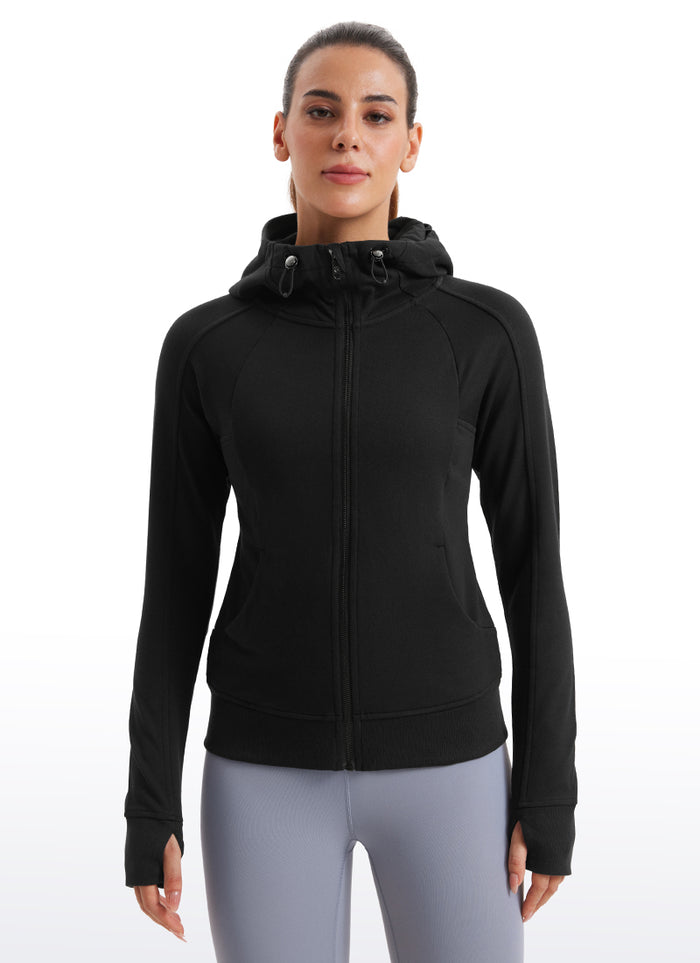 CRZ YOGA Women's Slim Fit Outerwear Amenity Full Zip Hoodies Thumb Holes Black