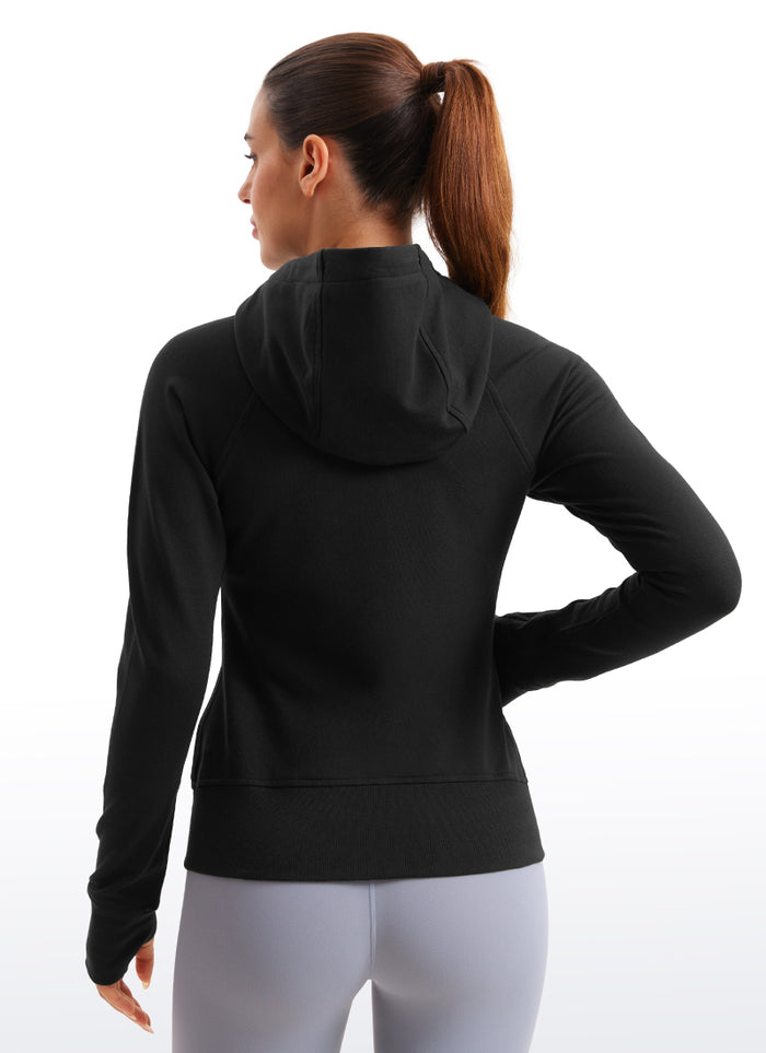 CRZ YOGA Women's Slim Fit Outerwear Amenity Full Zip Hoodies Thumb Holes Black