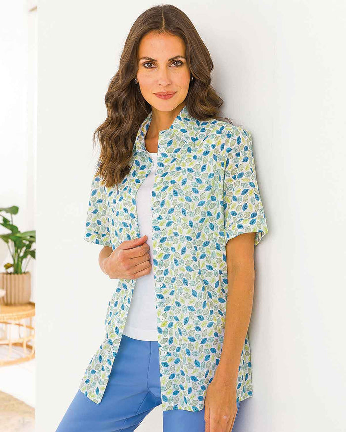 Anne Patterned Pure Cotton Short Sleeve Blouse - Image 2 - The Classic Boutique