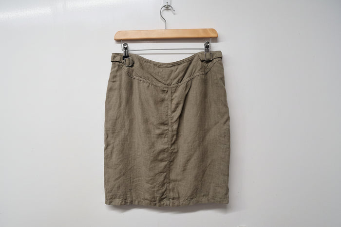 Armani Khaki Green Linen Skirt UK 10 EU 38 Buttoned Pockets Knee-Length