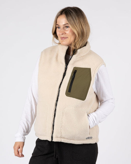 Astra Fleece Womens Reversible Gilet in Green/Cream