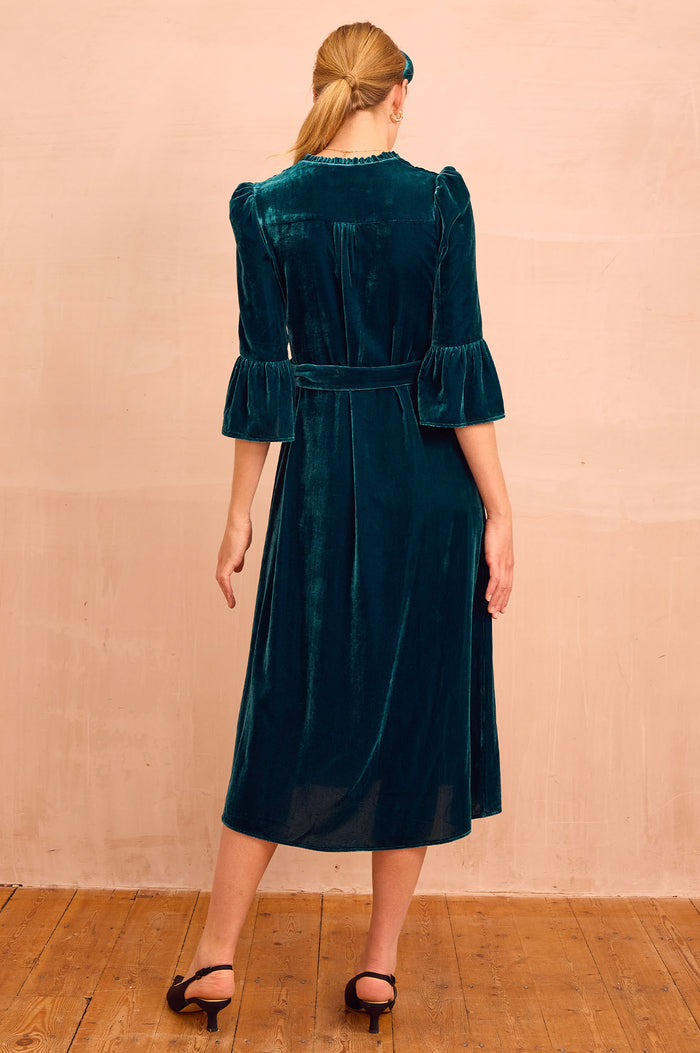 Astrid Velvet Dress | Teal - Aspiga