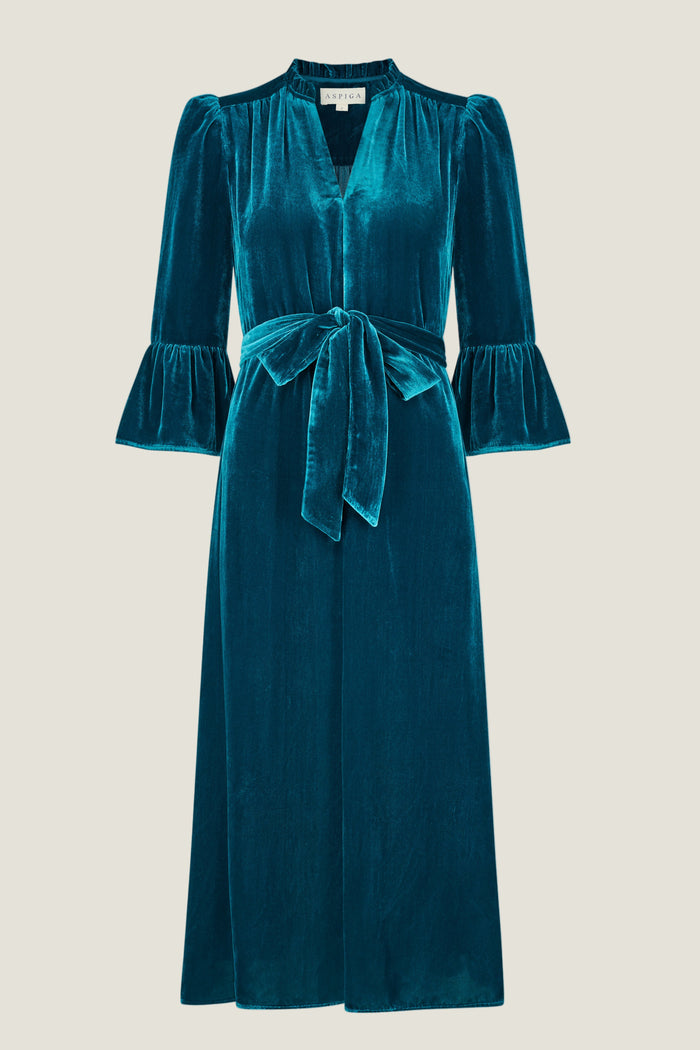 Astrid Velvet Dress | Teal - Aspiga
