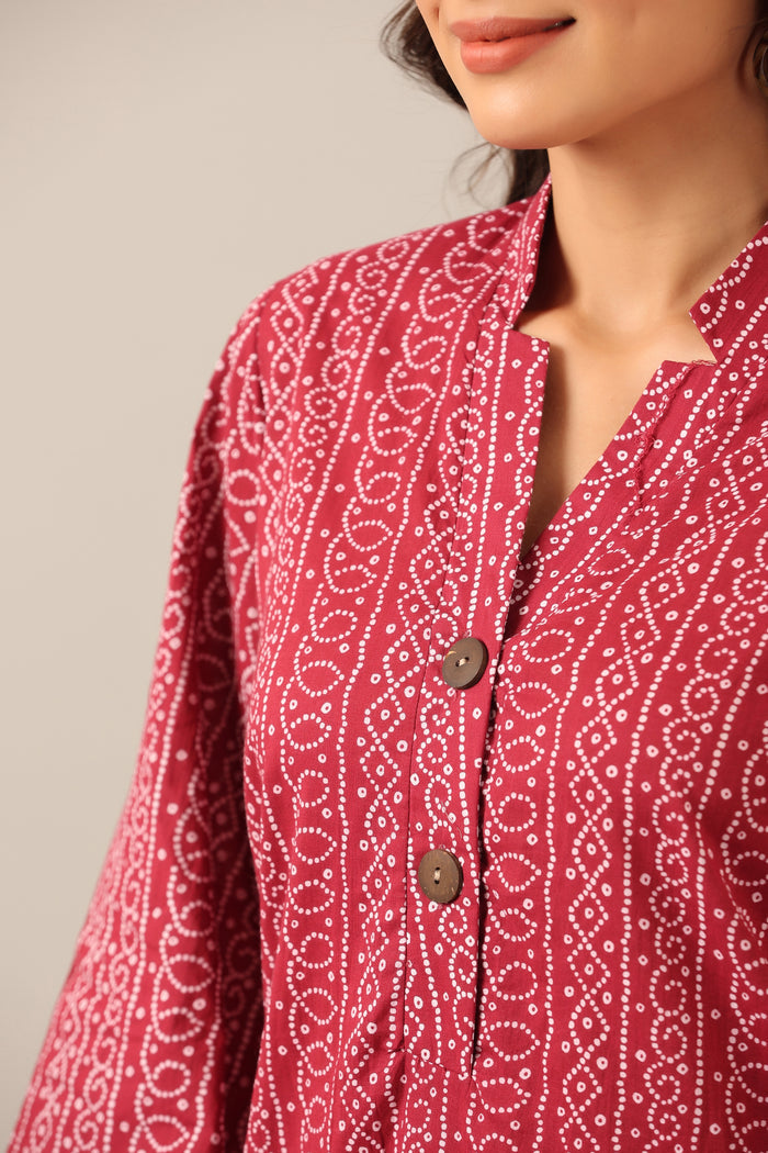 Bandhej on Maroon Cotton Palazzo Loungewear Set