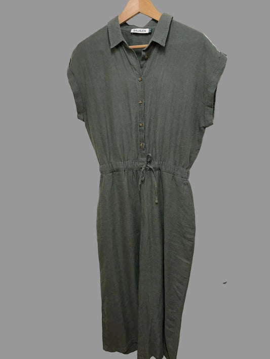 Baukjen Ladies Khaki Rosie Hemp Jumpsuit SIZE 10 -USED GOOD