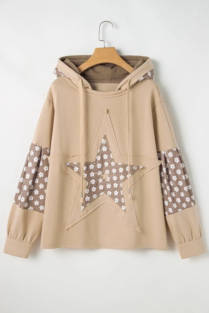 Shop Beau Blue Floral Patchwork Star Pattern Drawstring Hoodie at eAura