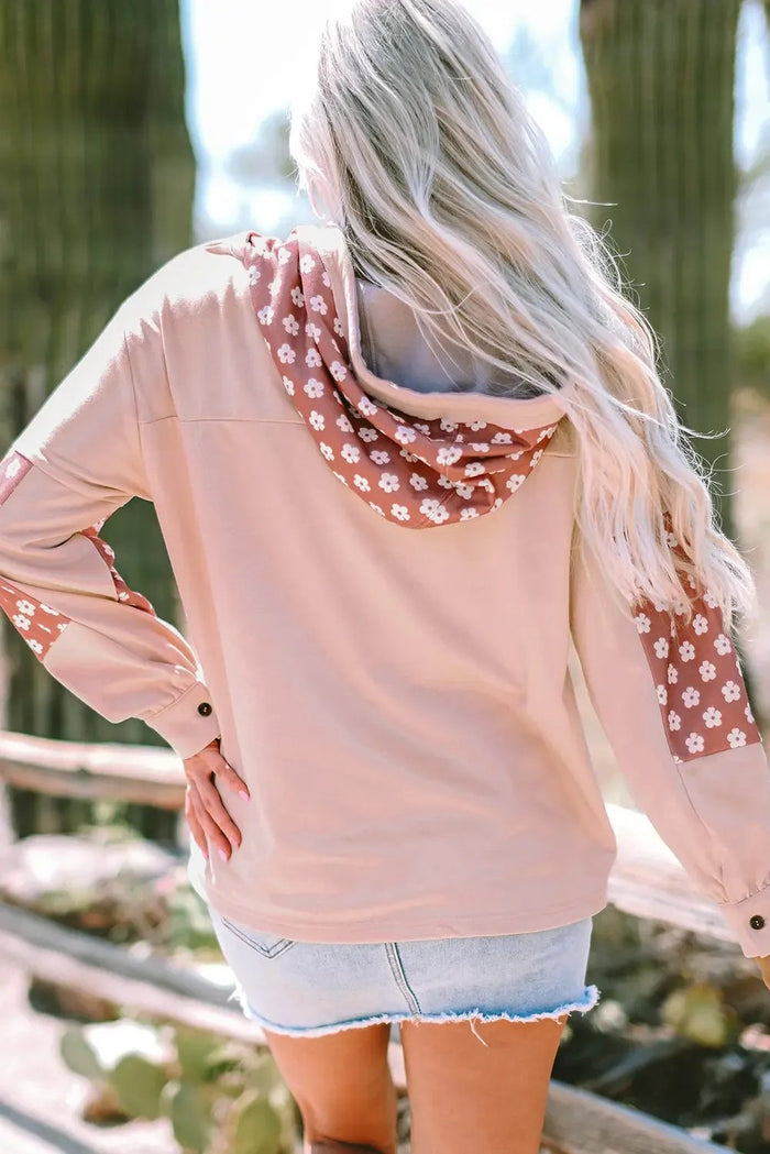 Shop Beau Blue Floral Patchwork Star Pattern Drawstring Hoodie at eAura