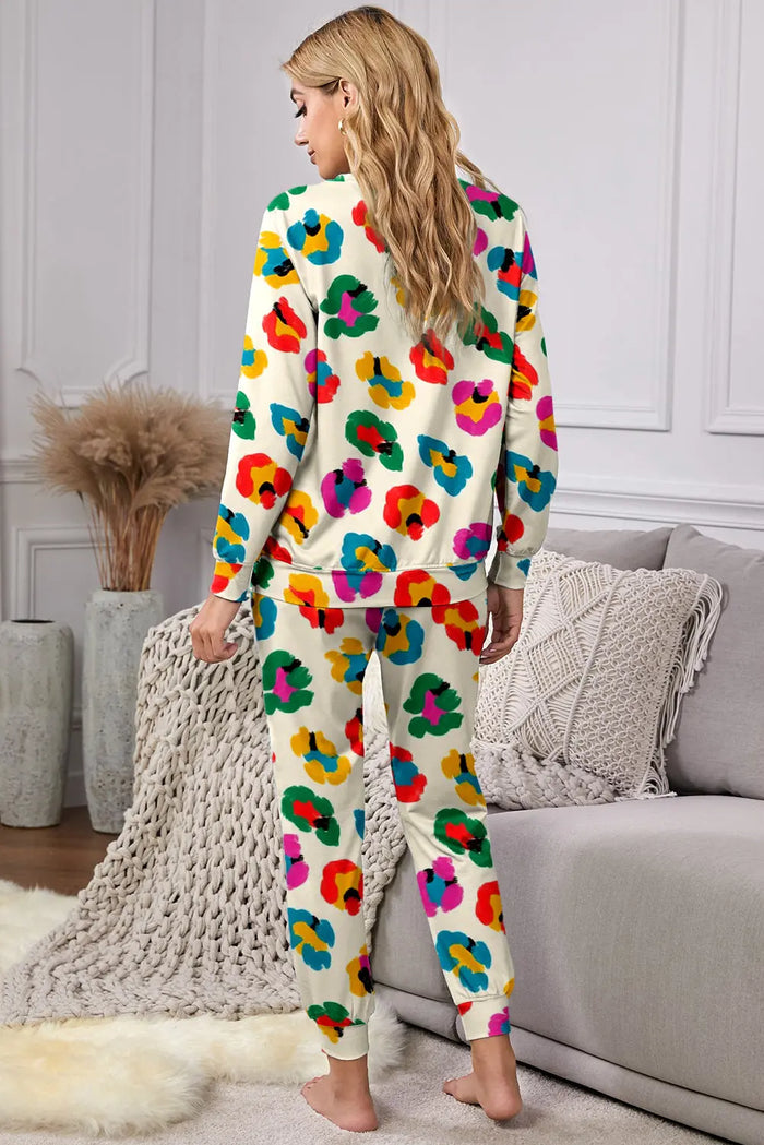Beige Leopard Print Long Sleeve Top and Skinny Trousers Lounge Set Pyjamas - Loungewear & Sleepwear/Sleepwear