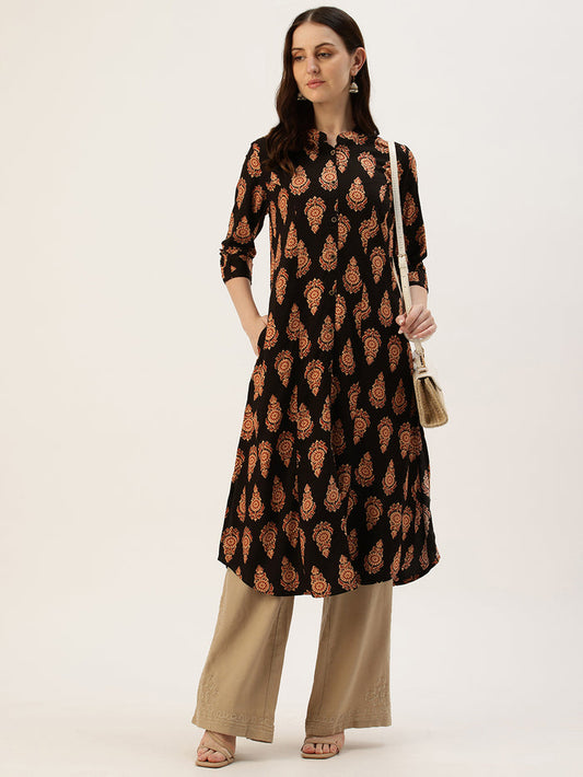 Black Printed A-Line Kurta