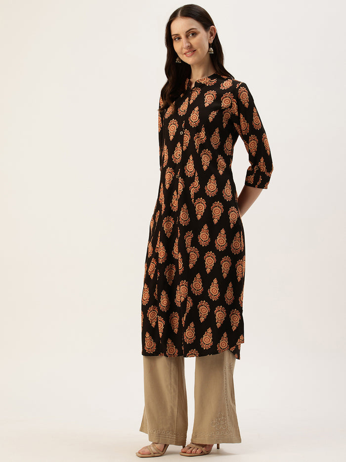 Black Printed A-Line Kurta