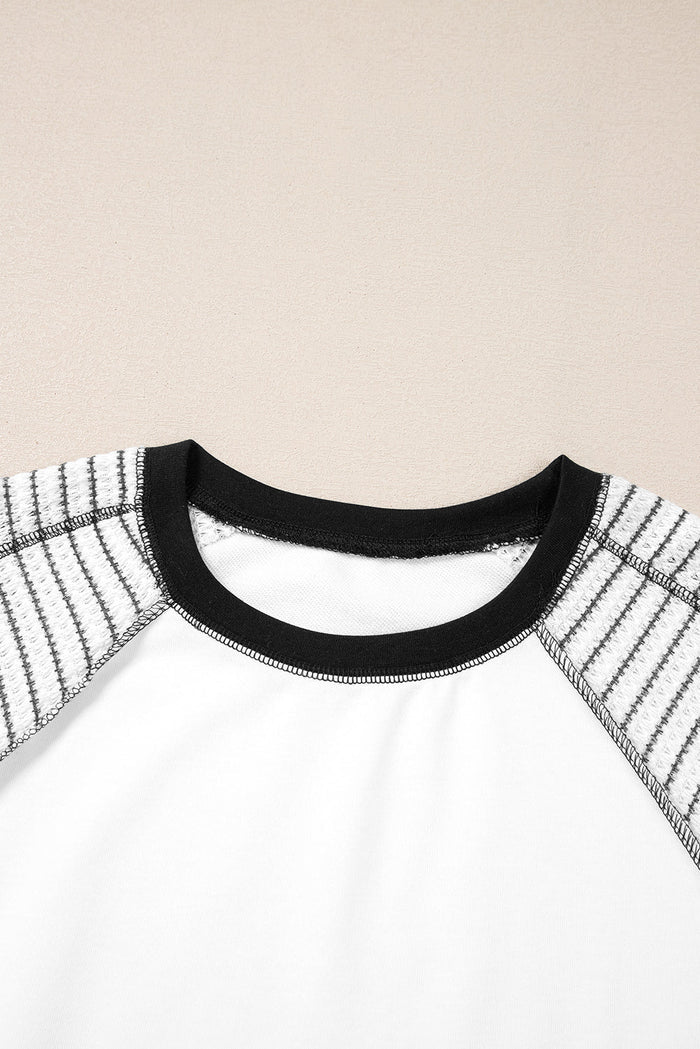 Black Striped Bracelet Sleeve Raglan Patchwork Top - Tops/Long Tops