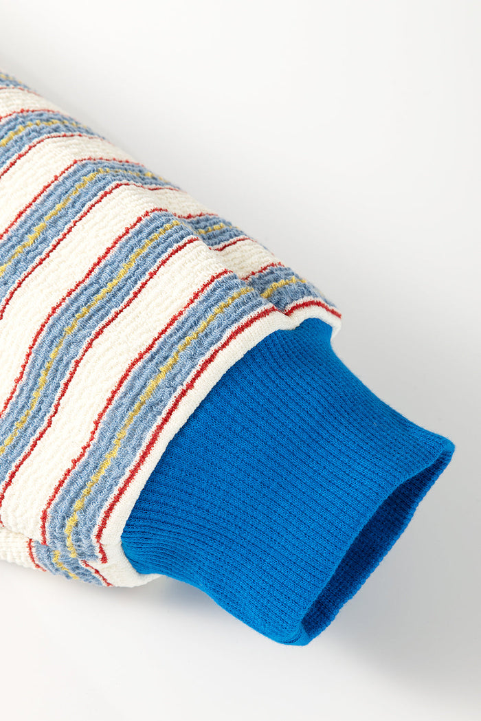 Blue Stripe Buttoned V Neck Collared Drop Shoulder Top - Tops/Long Sleeve Tops