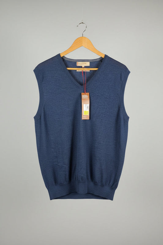 BNWT M&S Blue V-Neck Sweater Vest Size Large Merino Wool