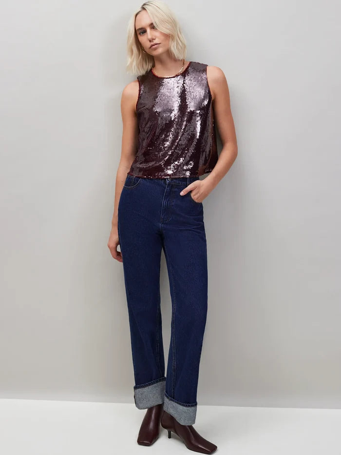Burgundy Sequin Shell Top