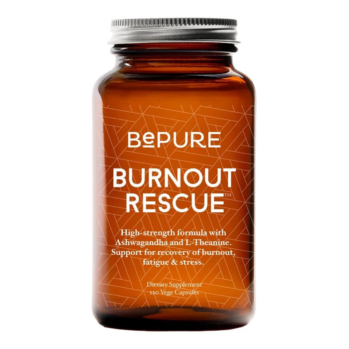 Bepure Burnout Rescue supplement bottle with 120 vege capsules on a white background