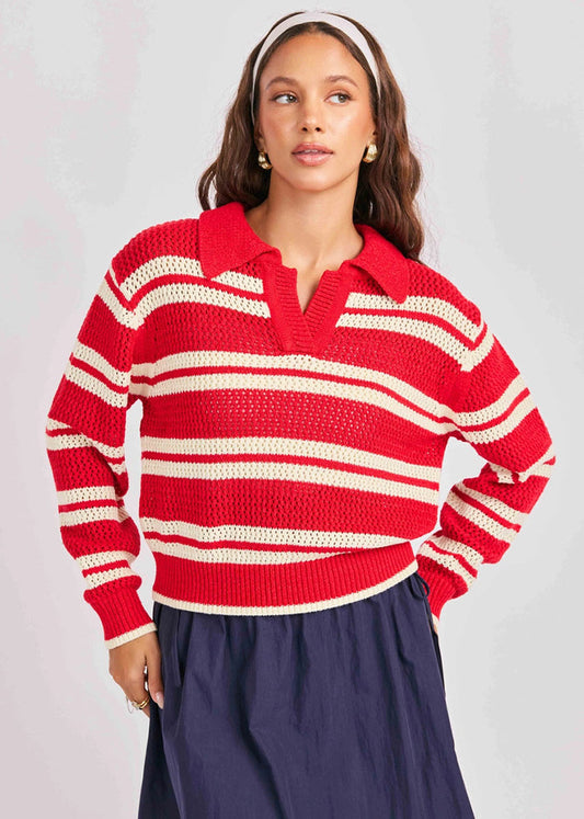 Caddie Collared Sweater - Red Ivory