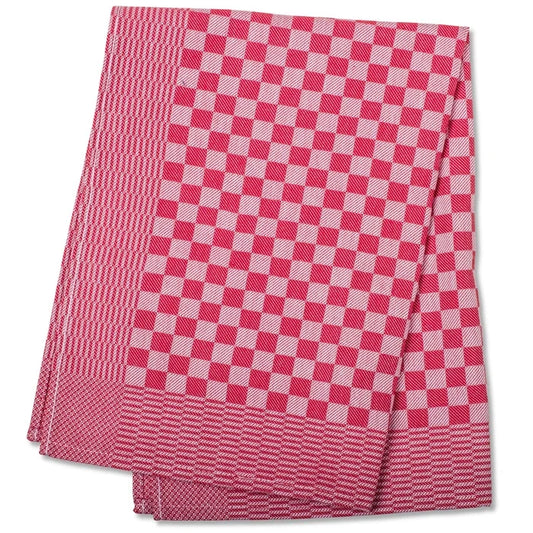 Red Checkered Kitchen Towels shot on white silo background.