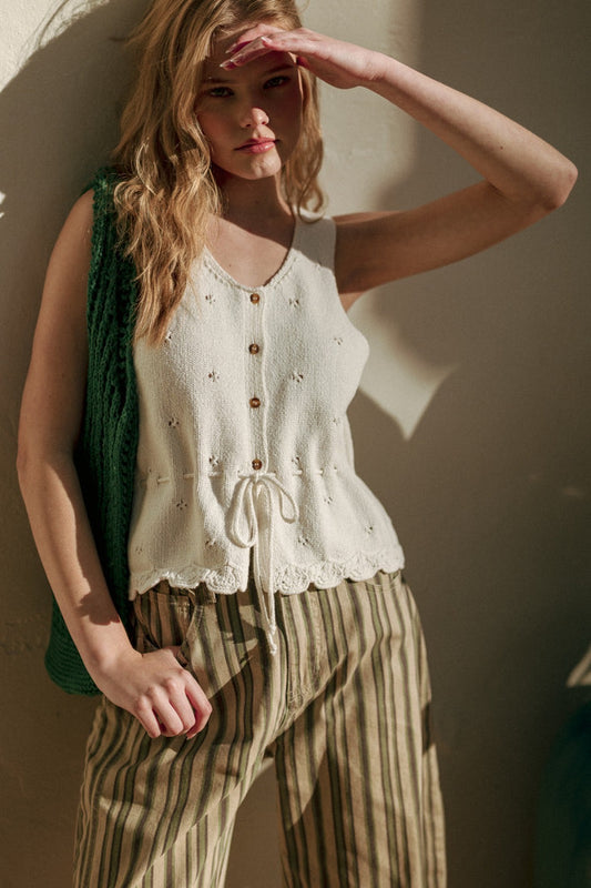 Cher Sleeveless Button Front Knit Top