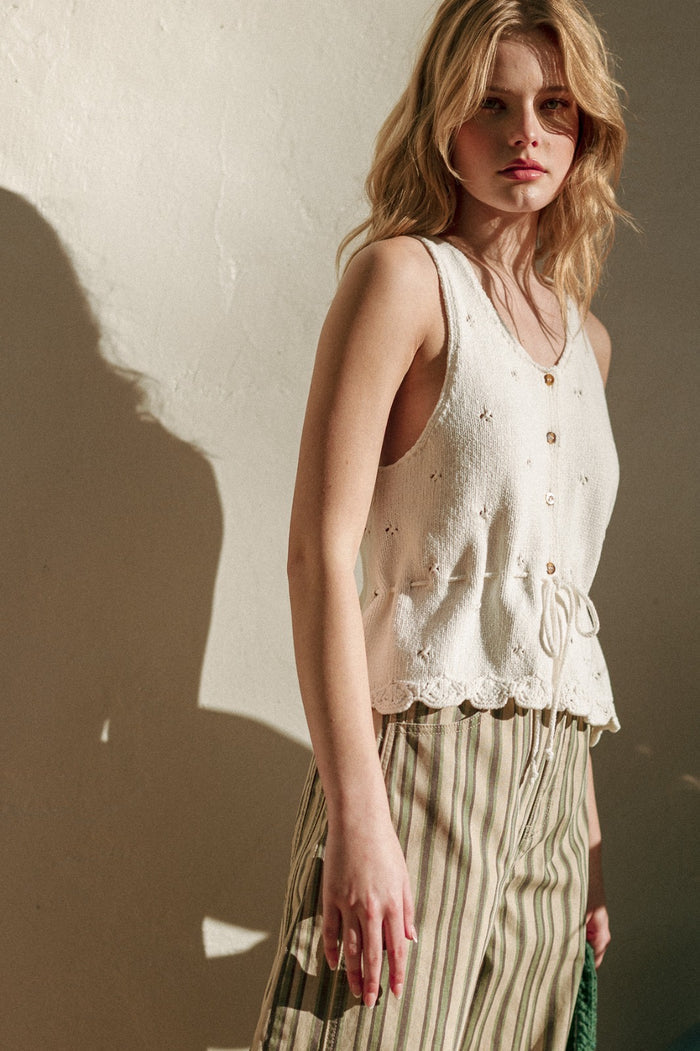 Cher Sleeveless Button Front Knit Top