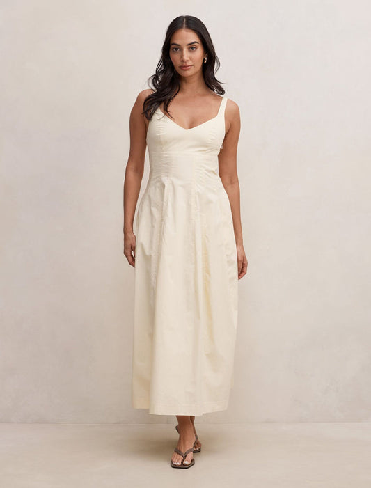 Chessy Seamed Cotton Midi Dress Lemon Sorbet Forever New
