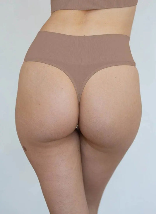 Brown high-waisted compression G string shapewear underwear made from eco-friendly Lenzing MODAL fabric.
