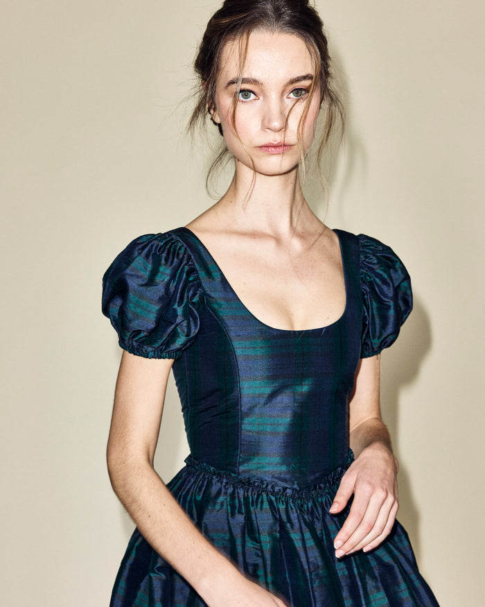 Chloe Mini Dress in Black Watch Tartan