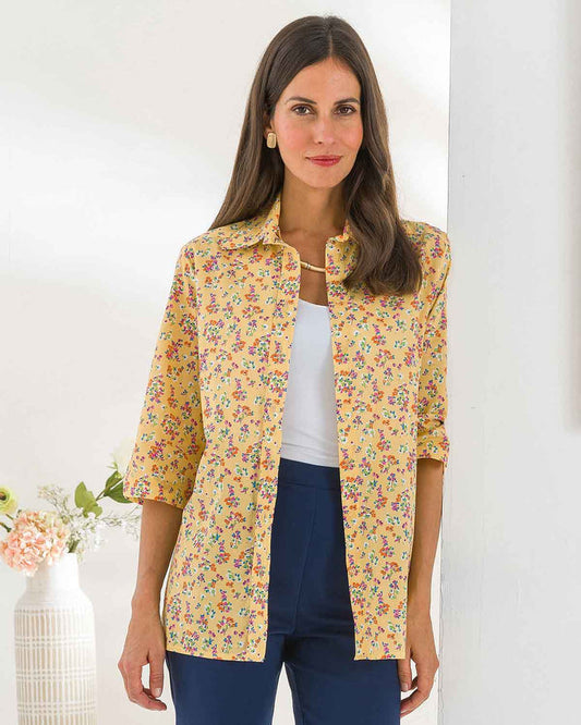 Claire Floral Pure Cotton 3/4 Sleeve Blouse - Image 1 - The Classic Boutique